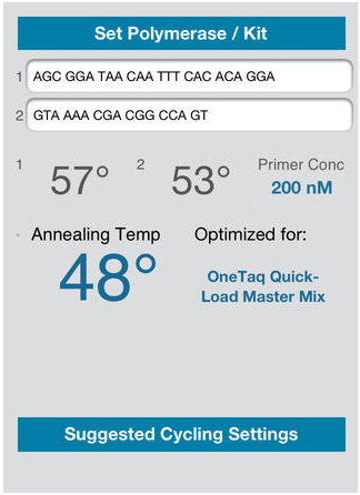Mobile version of New England BioLabs’ Melting Temp Calculator